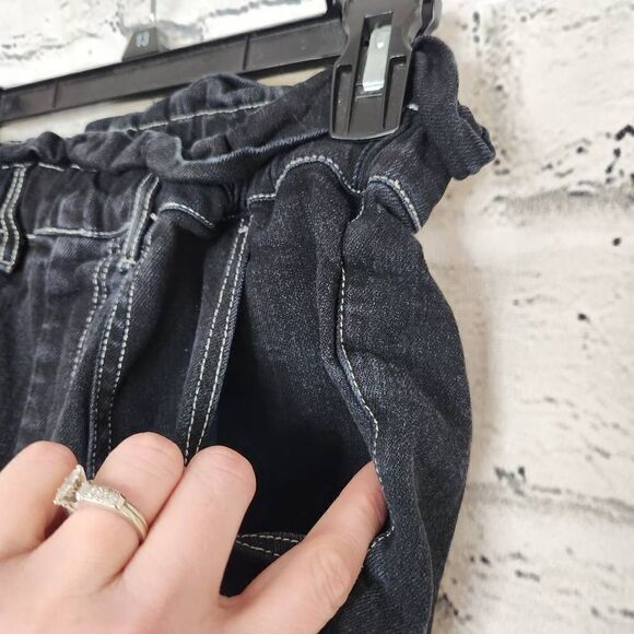 Something Navy Paperbag Waistbag Straight Leg High Rise Denim Jeans Black Size 6 - Picture 6 of 12